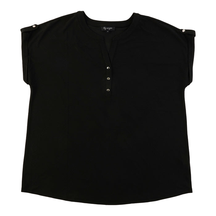 lily morgan Women's Plus Tab Sleeve Button Top