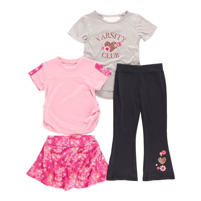 Ensemble avec hauts à manches courtes et jupe-short pour toutes-petites, 4 pièces