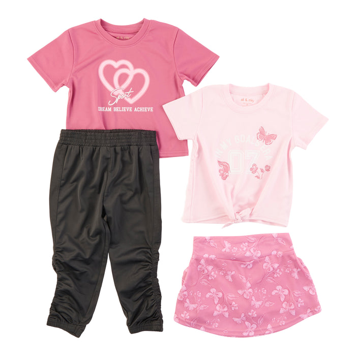 Ensemble avec hauts à manches courtes et jupe-short pour toutes-petites, 4 pièces