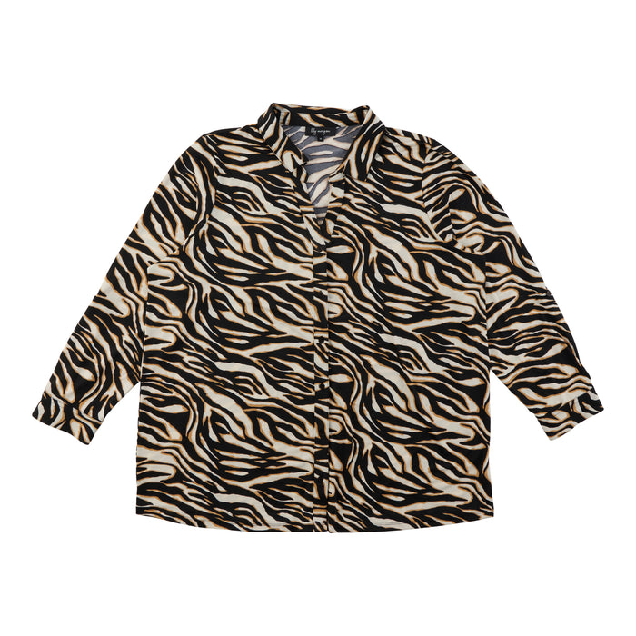 lily morgan Women's Plus Printed Top with Rolled-Tab Sleeves