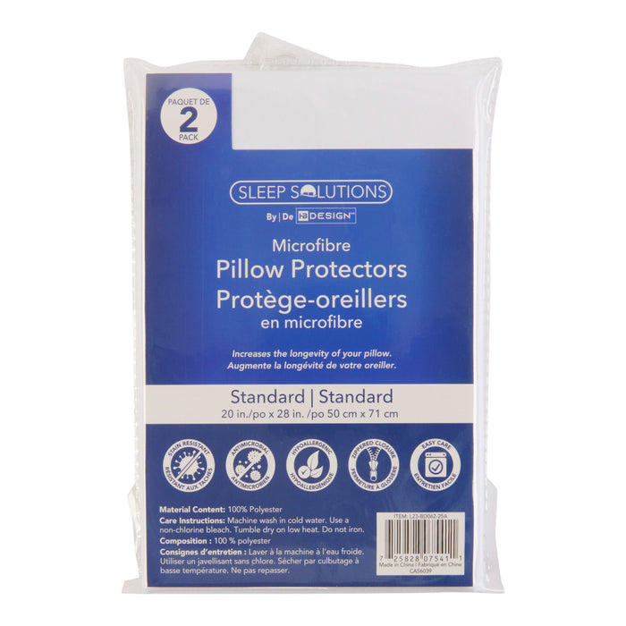 Sleep Solutions Microfiber Pillow Protectors, Standard, 20-in x 28-in, 2 Pack