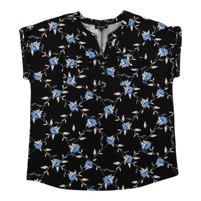 lily morgan Women's Plus Printed Top with Dual Chest Pockets