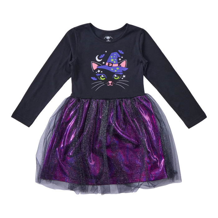 Robe imprimée avec tutu à manches longues de fantaisie pour toutes-petites