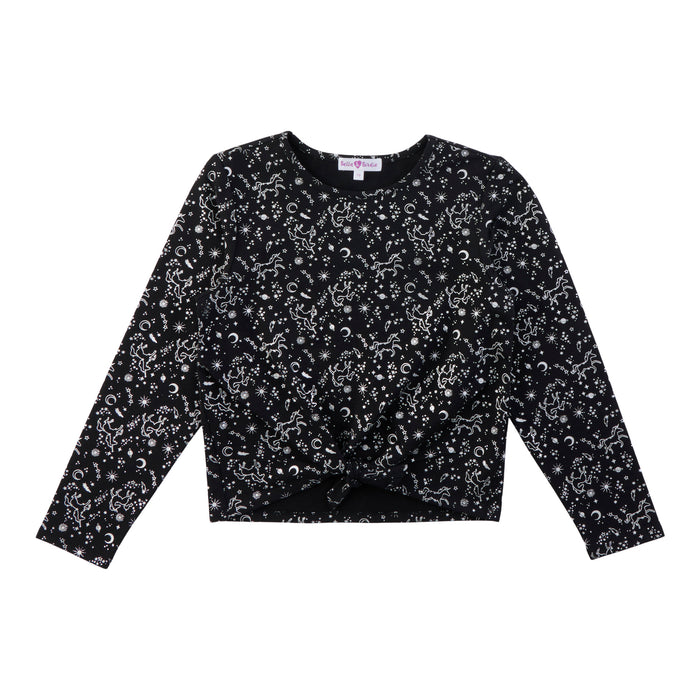 BELLA & BIRDIE Girls' Autumn Flair Printed Long Sleeve Foil Knit Top