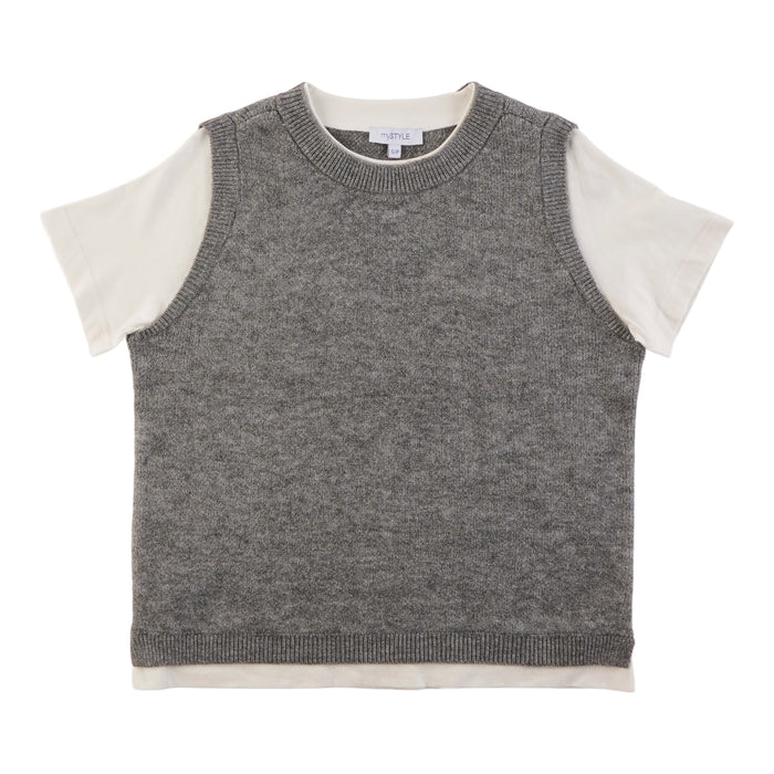 mySTYLE Women's Short Sleeve Two-Fer Sweater