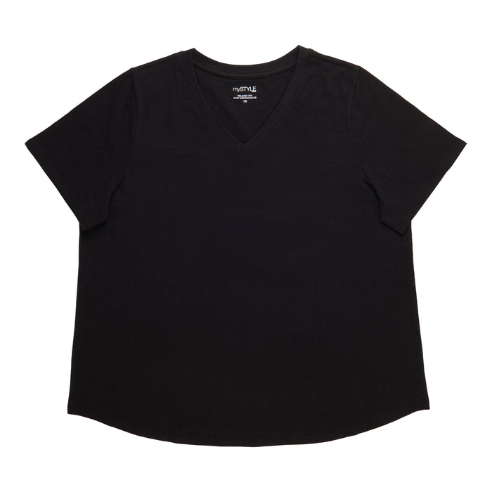 mySTYLE Women's Plus V-Neck Short Sleeve Top