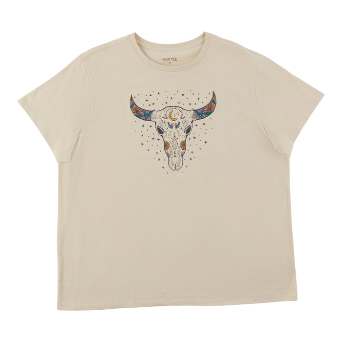 mySTYLE Women's Plus Embellished Boyfriend Tee