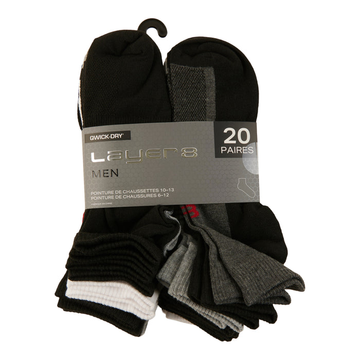 Layer 8 Men's Quarter Crew Socks, 20-Pack