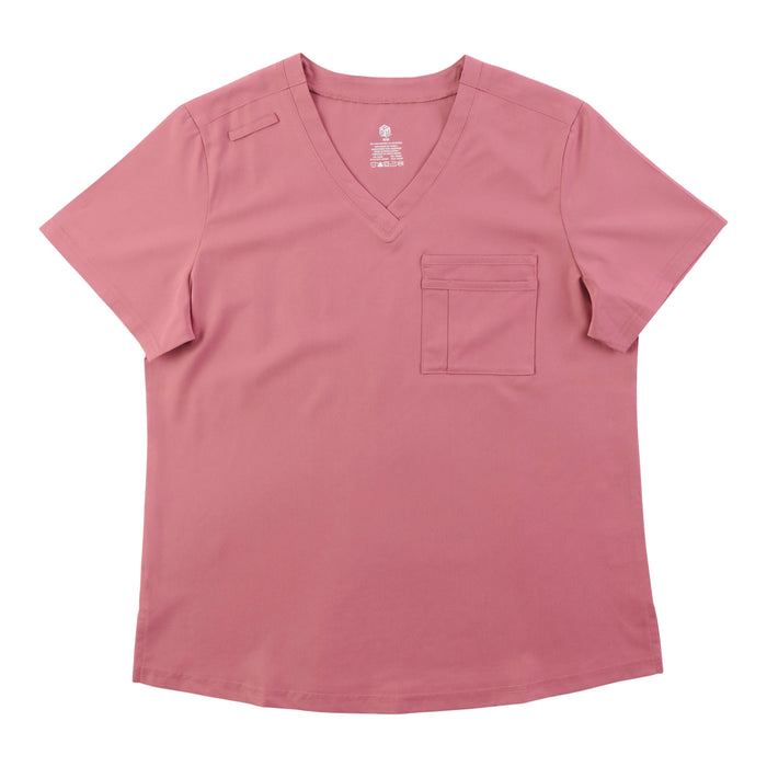 Haut d’uniforme médical à col en V de couleur unie pour femmes