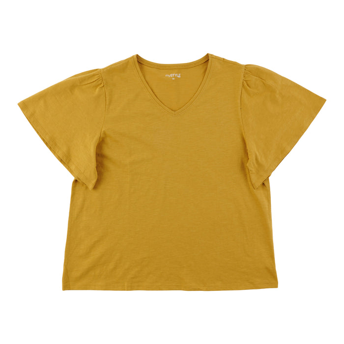 mySTYLE Women's Plus Flutter Sleeve V-Neck Tee