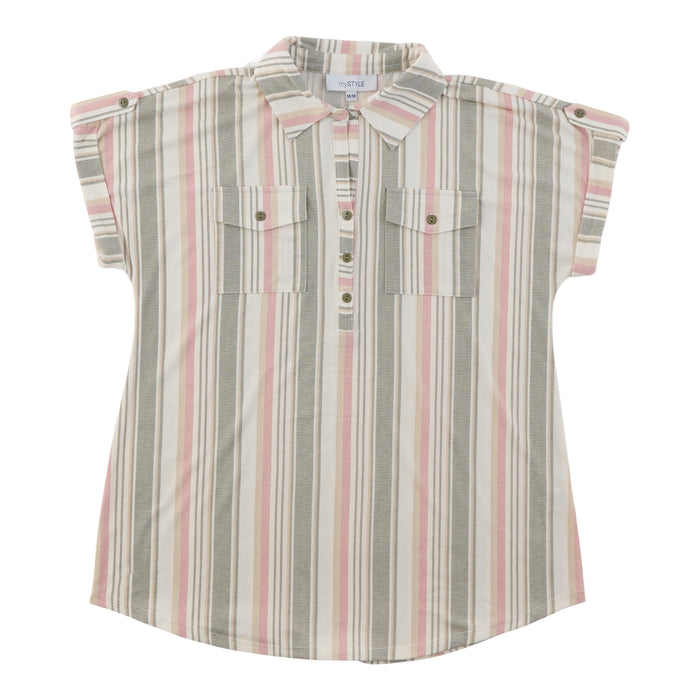 mySTYLE Women's Short Sleeve Collared Top