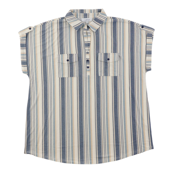 mySTYLE Women's Plus Printed Collar Top