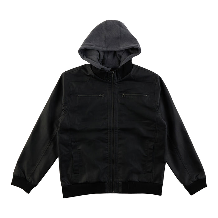 Mountain Ridge Men's Hooded Faux Leather Bomber Jacket