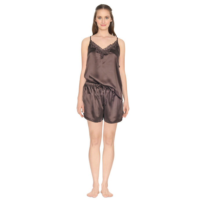 Pyjama en satin avec haut sans manches et boxeur Carisma pour femmes, 2 pièces