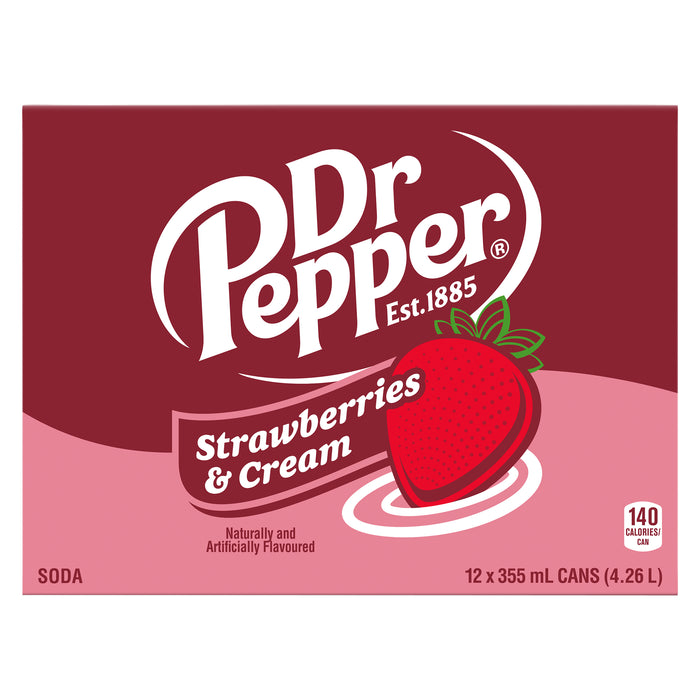 Dr Pepper Boisson Gazeuse Fraises et Crème, emb. de 12, 355 ml