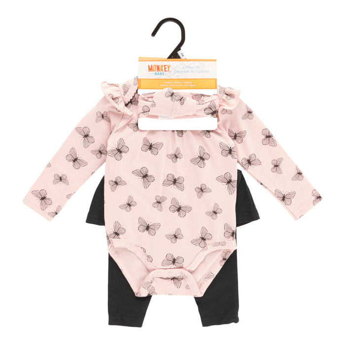 Ensemble avec cache-couche à manches longues Inspiration automnale MONKEY BARS pour bébés filles, 3 pièces, 3 à 9 mois
