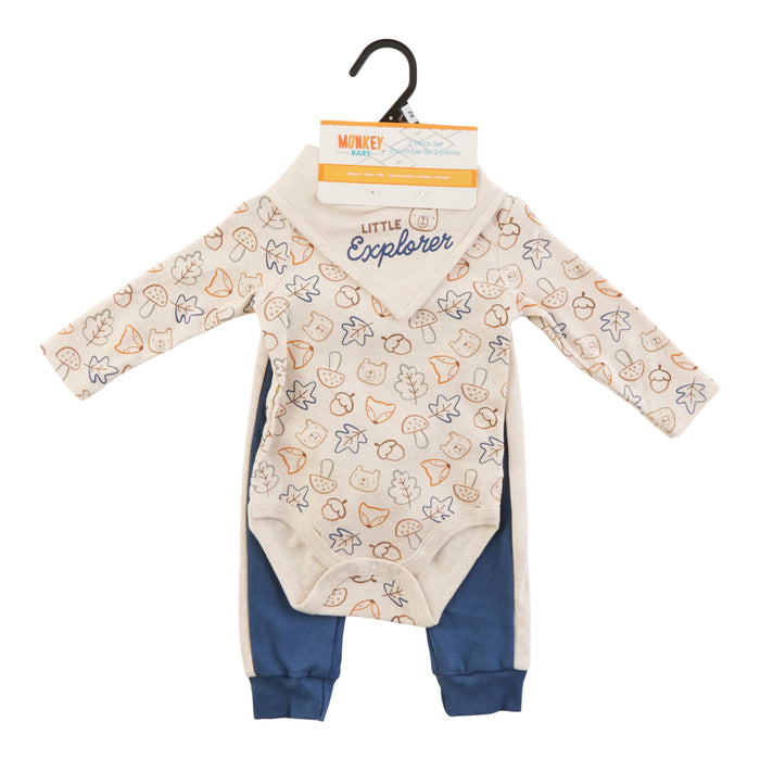 MONKEY BARS Infant Boys' Varsity Long Sleeve Onesie Set, 3-Piece, 3-9 Month