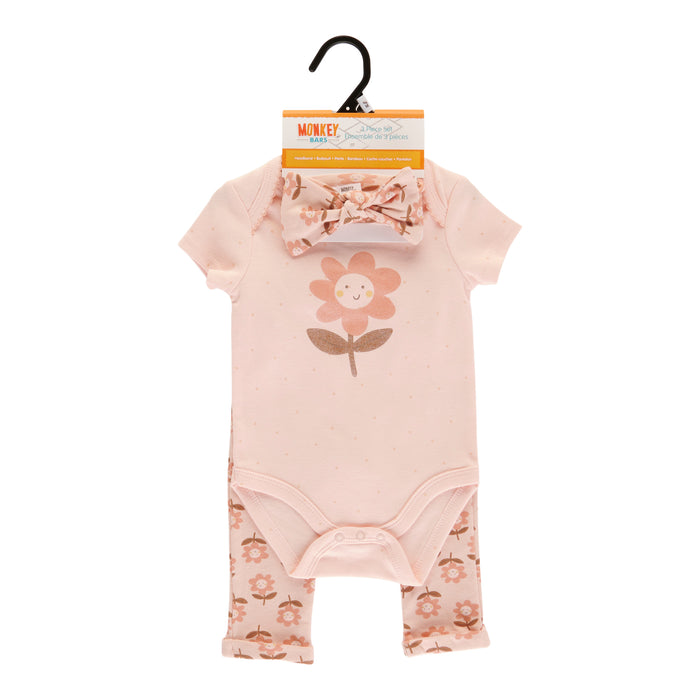 MONKEY BARS Infant Girls' Autumn Flair Short Sleeve Onesie Set, 3-Piece, 3-9 Month
