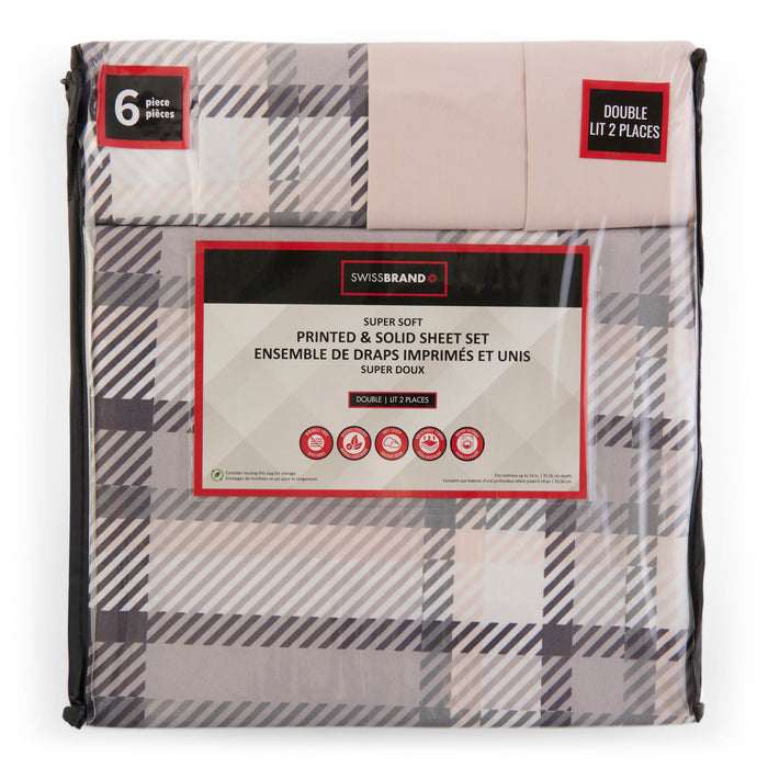 Ensemble de draps SWISSBRAND, lit deux places, 6 pièces