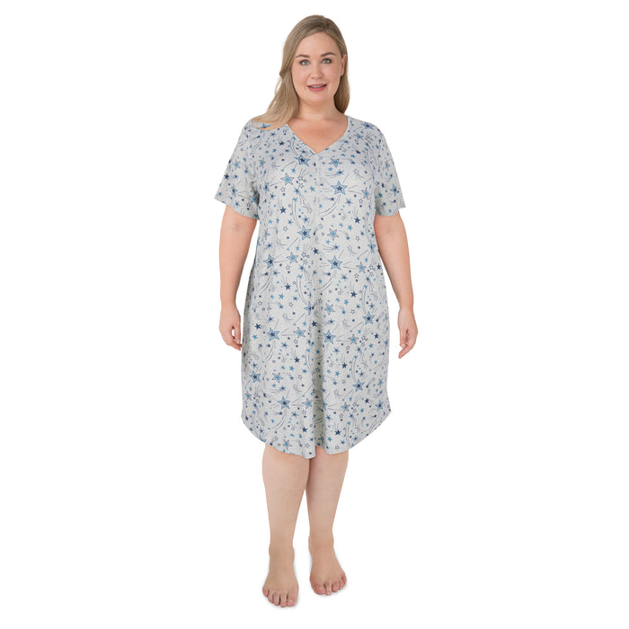 Chemise de nuit côtelée et boutonnée tombant sous la taille Carisma taille plus pour femmes
