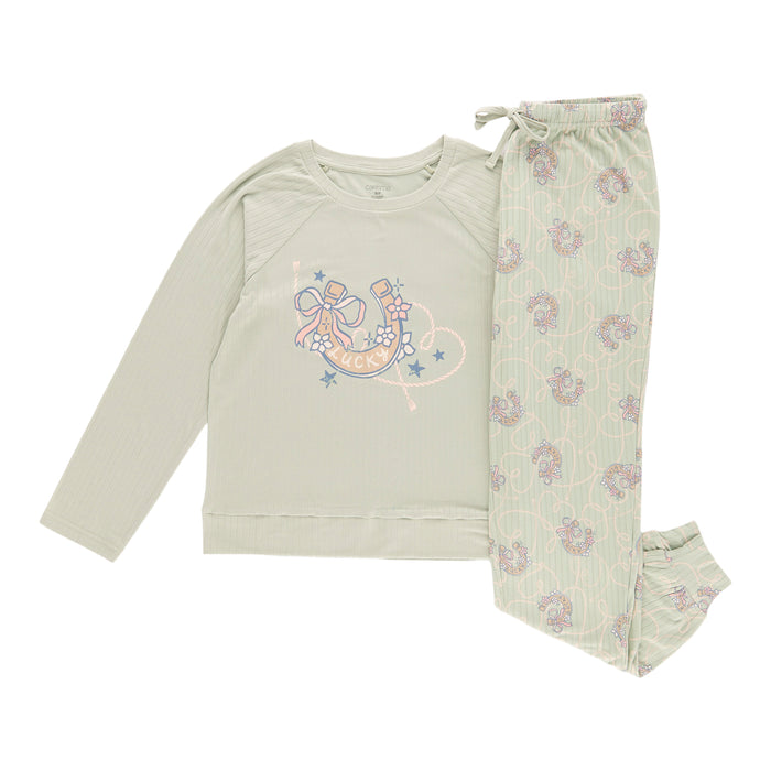 Pyjama côtelé avec haut à manches longues et pantalon de style jogging Carisma pour femmes, 2 pièces