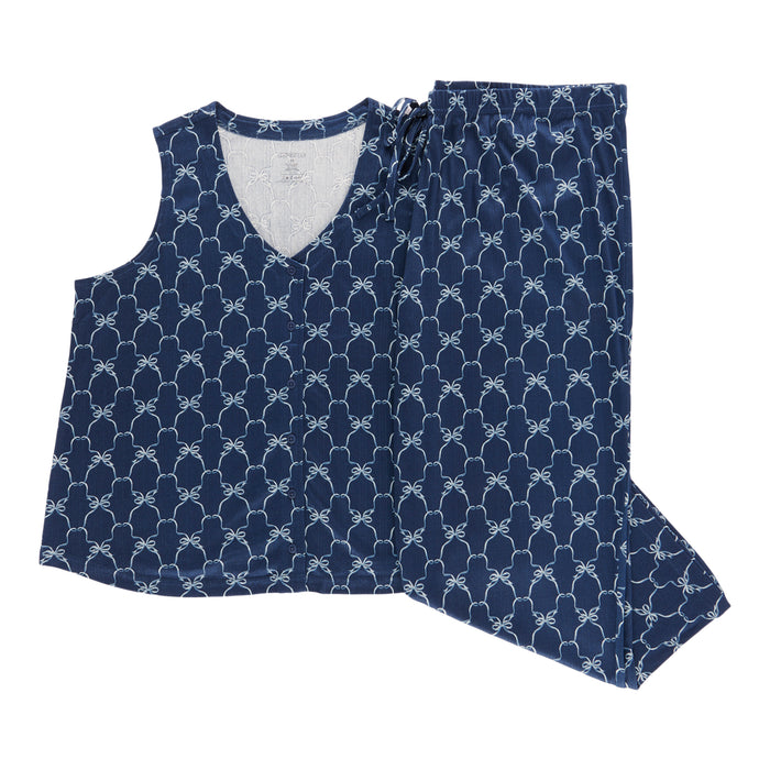 Pyjama avec veste sans manches ajourée et capri Carisma taille plus pour femmes, 2 pièces