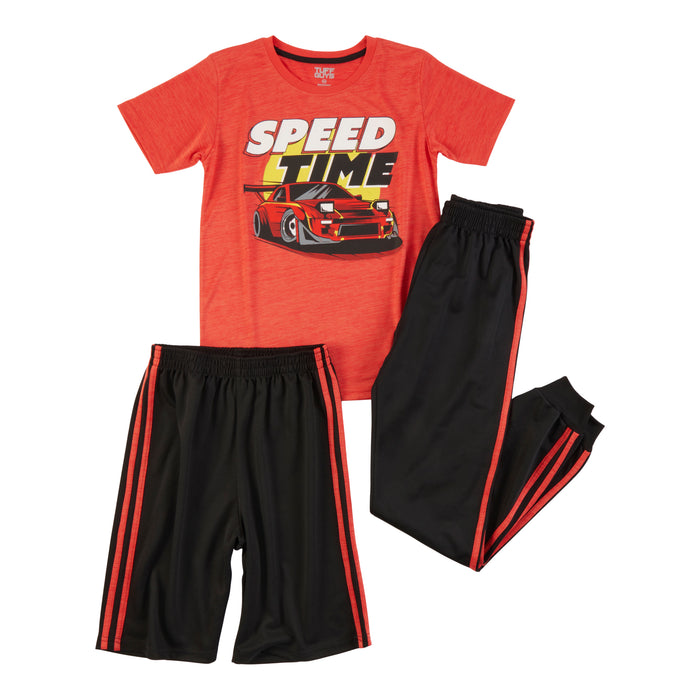 Boys' Printed Short Sleeve Tricot Set, 3-Piece
