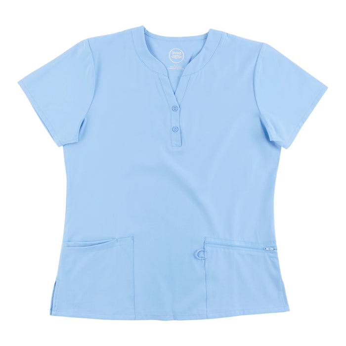 Haut d’uniforme médical de couleur unie à patte de boutonnage pour femmes