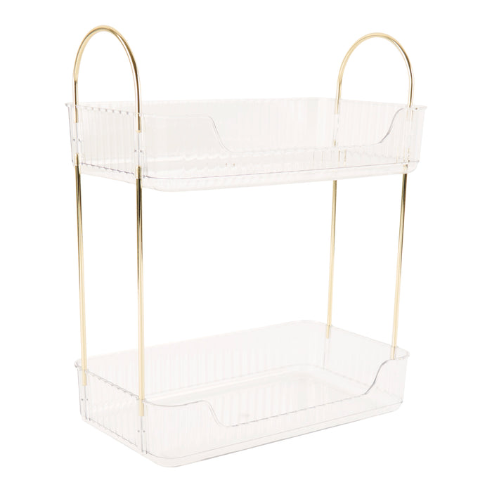 2-Tier Beauty Organizer, Clear/Gold, 12-in x 6.7-in x 13-in.