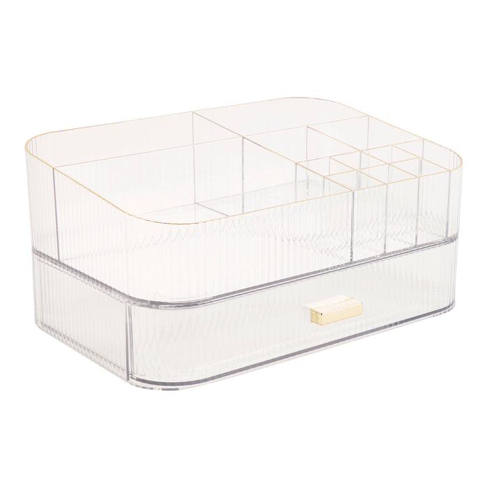 Organisateur de produits de beauté à deux tiroirs, transparent et doré, 12 po x 8 po x 5,7 po