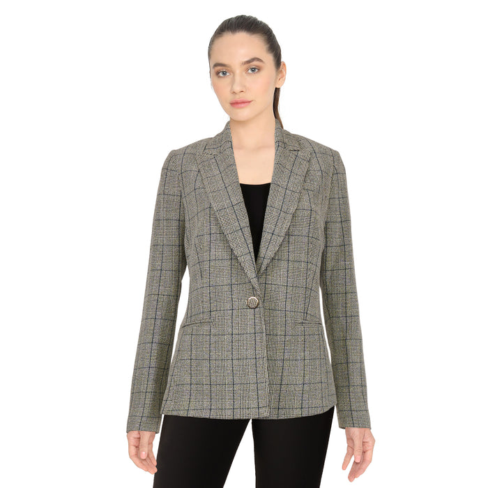 lily morgan Women's Plaid One Button Blazer