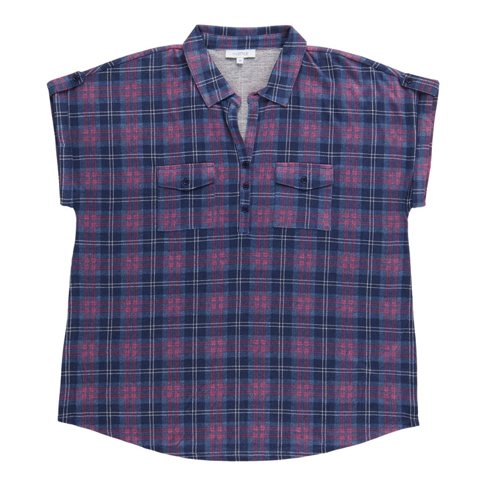 mySTYLE Women’s Plus Brushed Knit Plaid Shirt