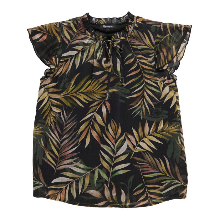 lily morgan Women's Printed Blouse with Ruffle Sleeves