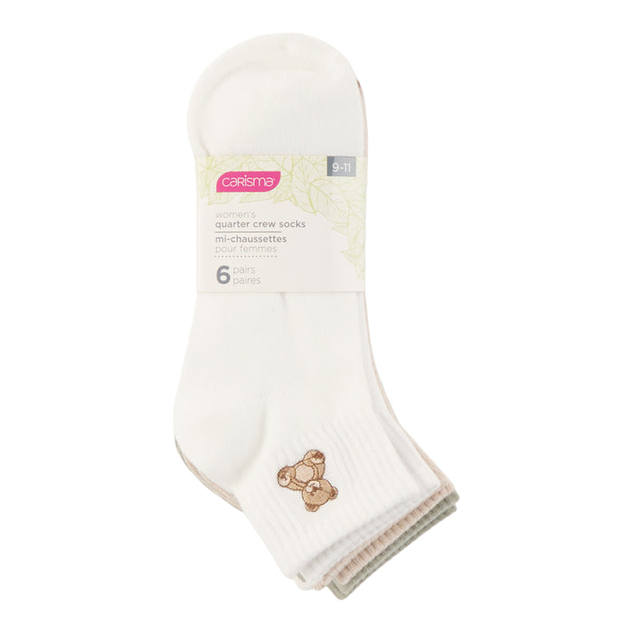 Carisma Women's Varsity Quarter Crew Socks, 6-Pack