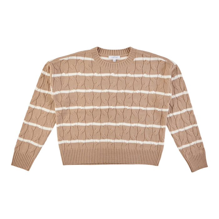 mySTYLE Women's Striped Cable Knit Sweater