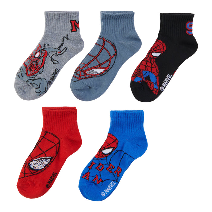 Mi-chaussettes courtes Spider-Man sous licence pour garçons, emb. de 5