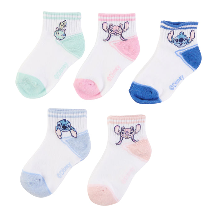 Girls' Licensed Printed Stitch Quarter Crew Socks, 5-Pack