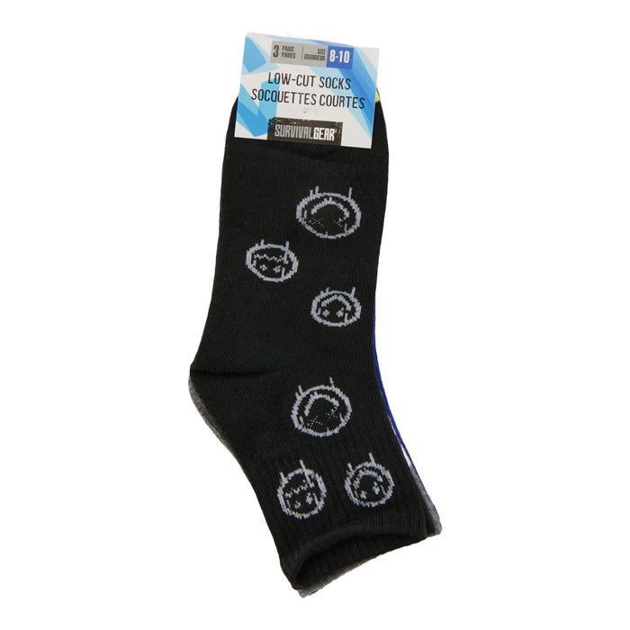 SURVIVAL GEAR Boys' Low Cut Socks, 3-Pack, Assorted