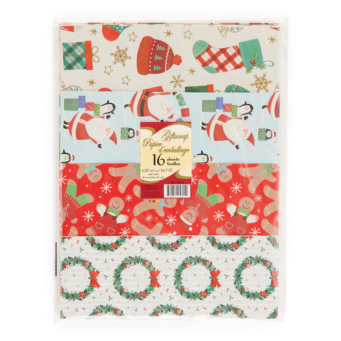 Holiday Gift Wrap, 30-in x 20-in,16 Pack