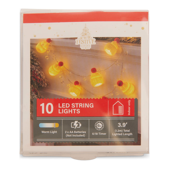 Guirlande lumineuse de 10 ampoules à DEL en forme de tuques pour l'intérieur Festive Living, 3,9 pi