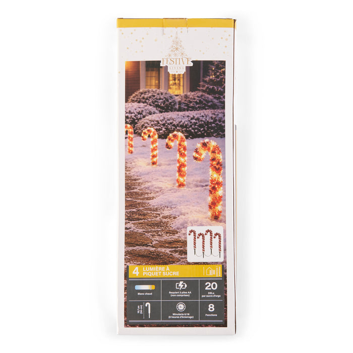 20 LED Candy Cane Stake Lights, 15.3-in, 4 Pack
