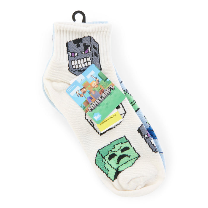 Boys' Licensed Printed Minecraft Quarter Crew Socks, 3-Pack