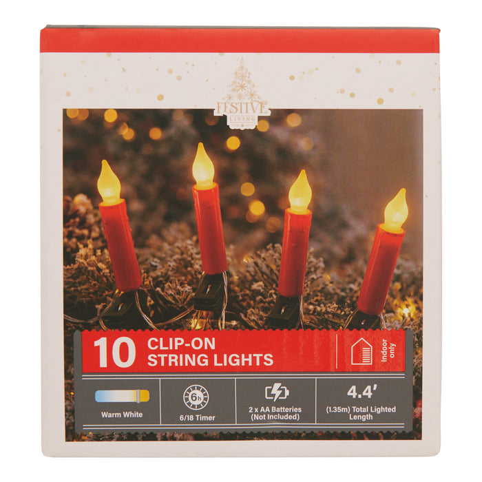 Festive Living Clip-On Candle Lights, 4.4-ft