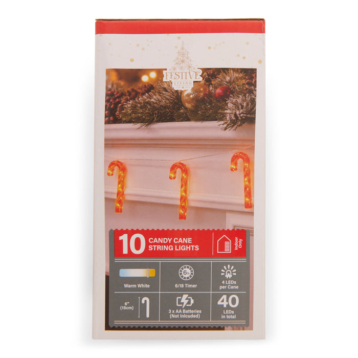Jeu de lumières à DEL avec 10 cannes de bonbon Festive Living
