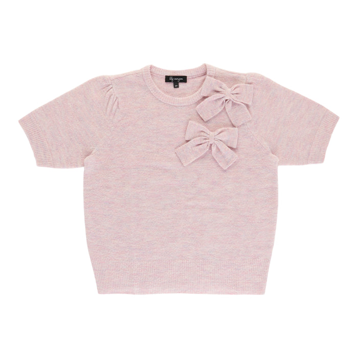 lily morgan Women's Short Sleeve Sweater with Bow Detail