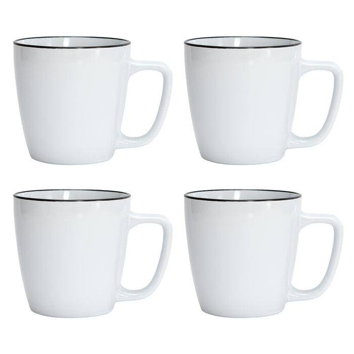 Black Rim Stoneware Bistro Mugs, 15-oz, 4 Pack