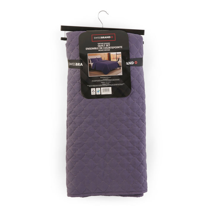 SWISSBRAND Washed Quilt Set, King, 3 Piece