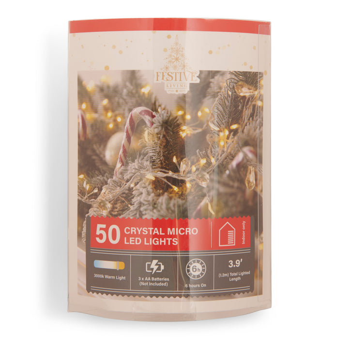 Festive Living 50 Crystal Micro LED Lights, 3.9-ft.