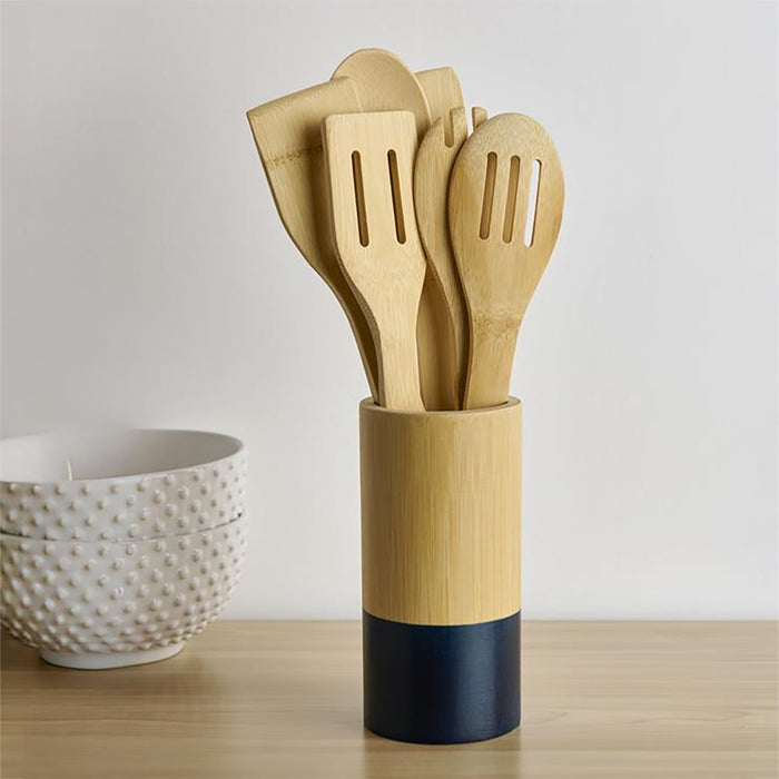 Bombay Bamboo Utensil Set In Crock, 7 Piece, Assorted