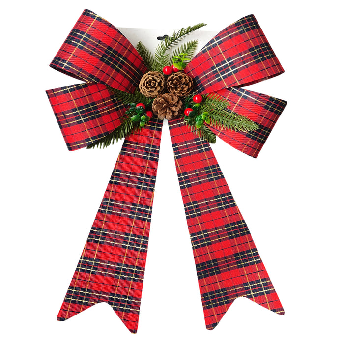 Holiday PVC Bow With Pinecones, 15-in x 24-in.